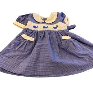 Friedknit Creations Blue Smocked Whale Short Sleeved Bow Tie Dress